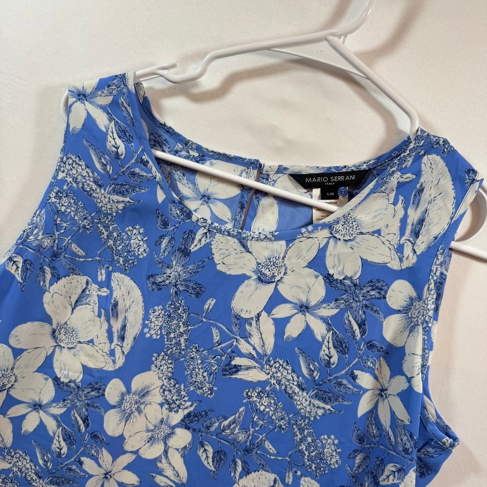 Mario Serrani Italy Womens Blue White Floral Sleeveless Blouse Top Large L/G